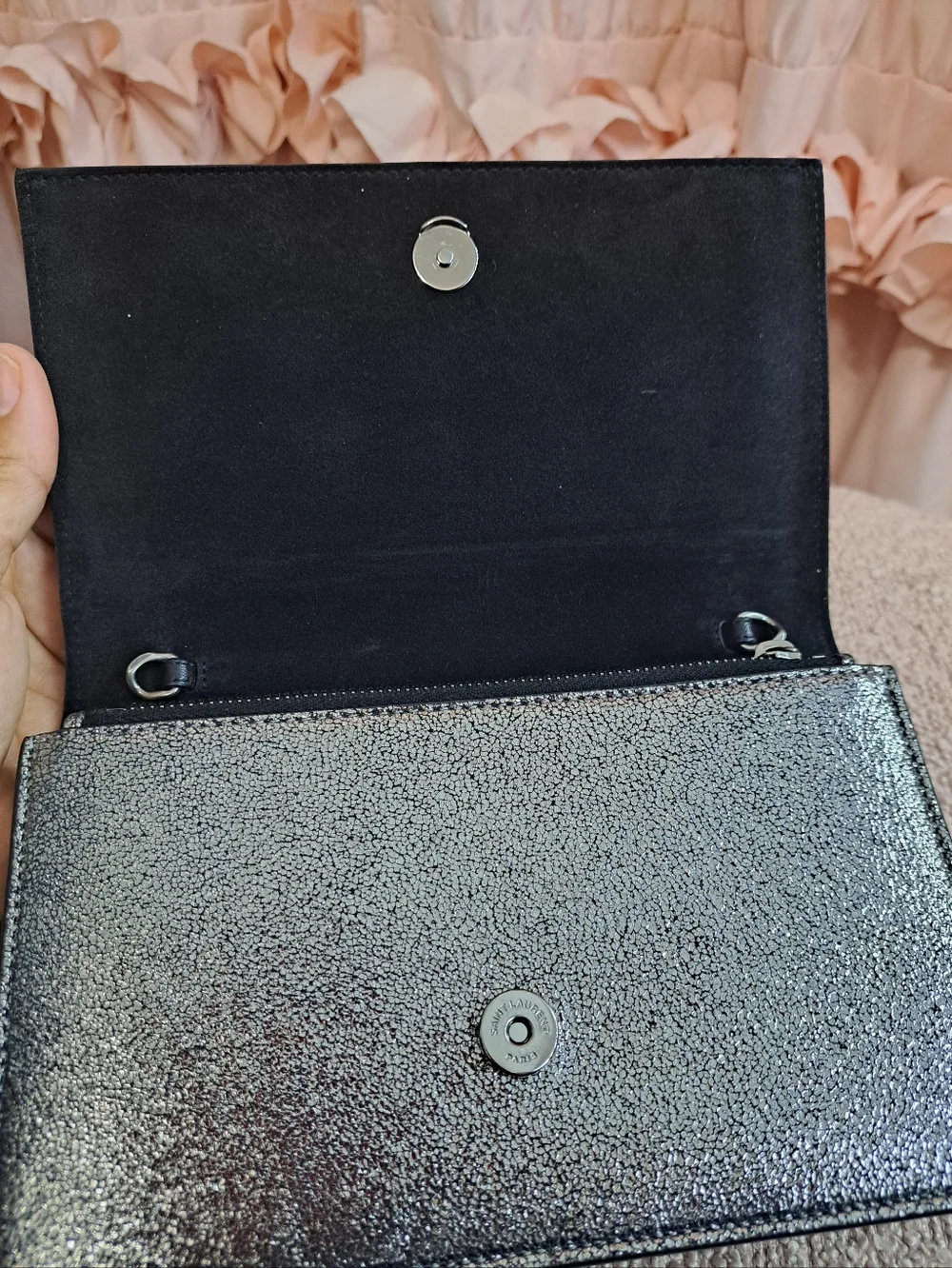 Yves Saint Laurent Silver Metallic Tassel Wallet Clutch - Picture 6 of 11